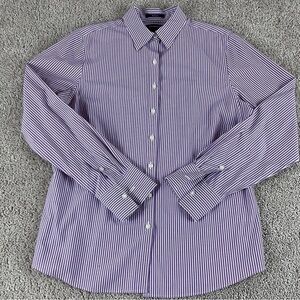 Lands' End Shirt Womens 10 No Iron Long Sleeve Button Down Purple Striped 96